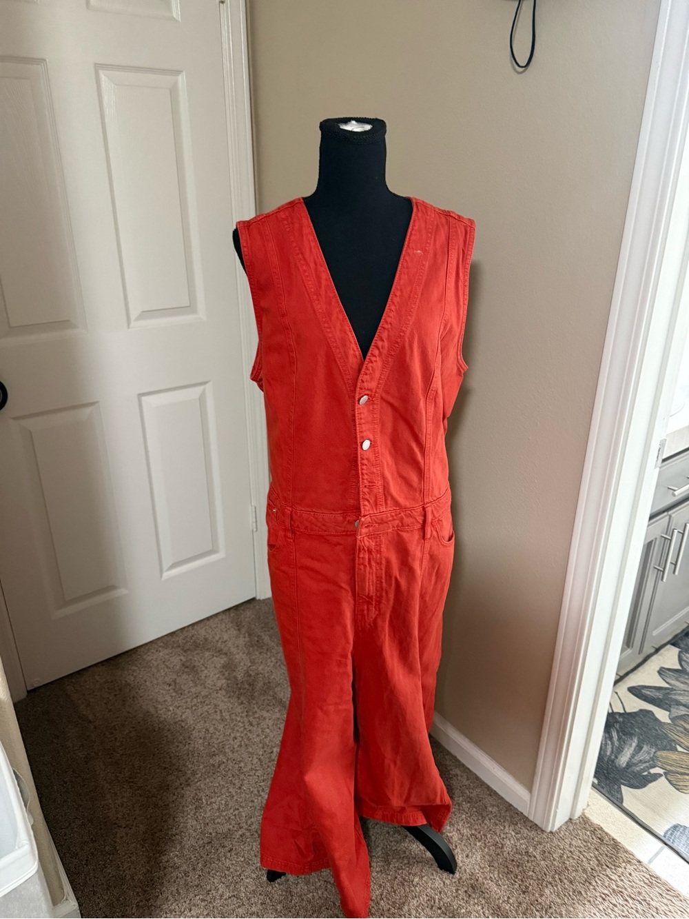 Universal Thread Burnt Orange Denim Sleeveless Button-Front Jumpsuit
